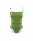 Maillot de bain une pièce bandeau ceinture a pression vert pomme