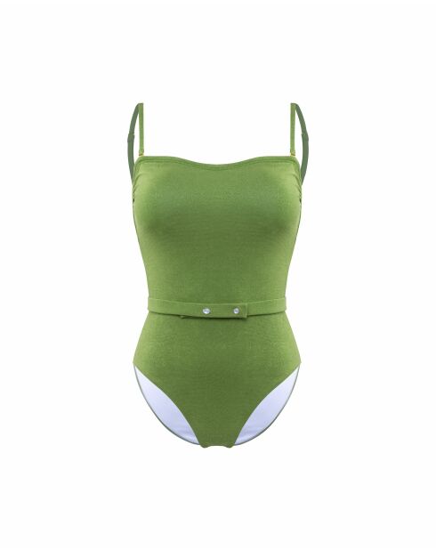 Maillot de bain une pièce bandeau ceinture a pression vert pomme