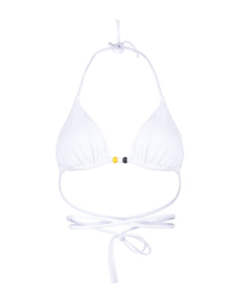 Top de bikini blanco con forma de triángulo deslizante