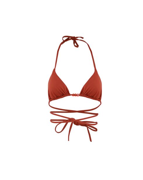 Accattivante bikini a triangolo marrone con perle sfumate