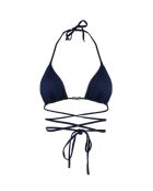 Accattivante top bikini a triangolo con perle blu marino