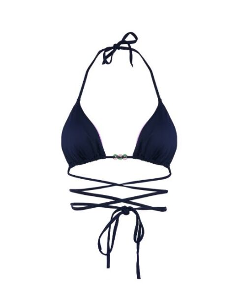 Accattivante top bikini a triangolo con perle blu marino