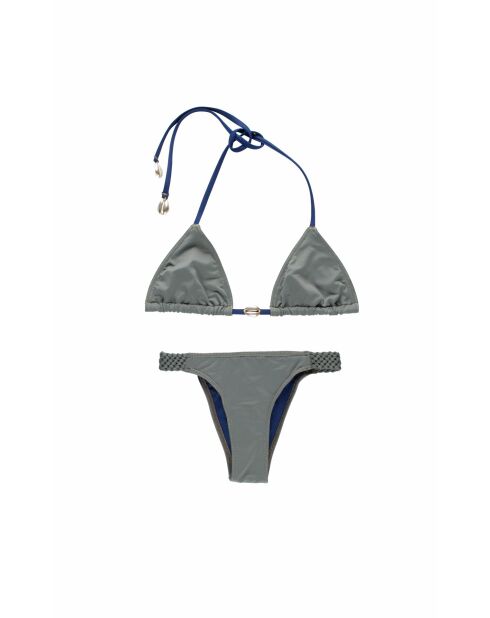 Costume da bagno a due pezzi con fascia intrecciata color kaki blu scuro