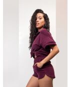 Mon Soleil Plum Sponge geborduurd shirt met korte mouwen