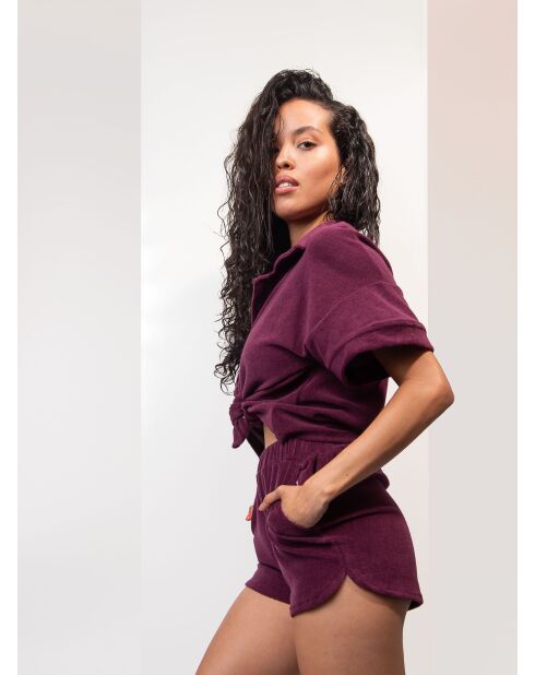 Mon Soleil Plum Sponge geborduurd shirt met korte mouwen
