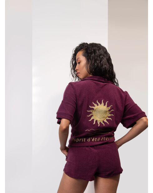 Mon Soleil Plum Sponge geborduurd shirt met korte mouwen