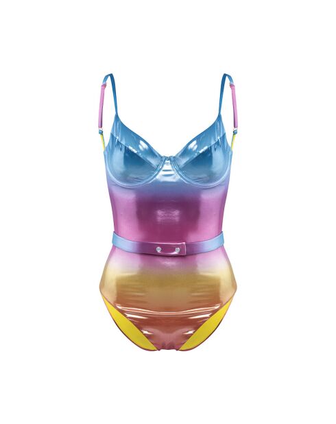 Costume da bagno intero con ferretto rosso tramonto/blu