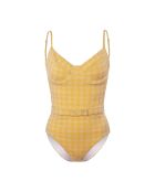 Costume da bagno intero giallo con montatura Vichy