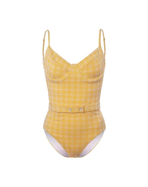 Costume da bagno intero giallo con montatura Vichy