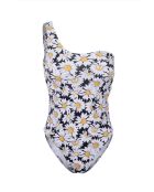 Traje de baño asimétrico multicolor Daisies de una sola pieza