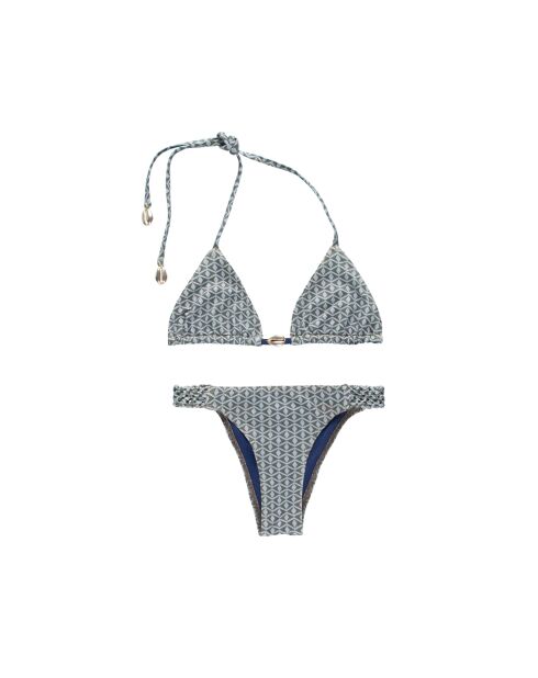 Costume da bagno in due pezzi con fascia stampata intrecciata in pizzo - khaki navy