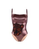 Traje de baño felino de una sola pieza con diadema de leopardo en bronce