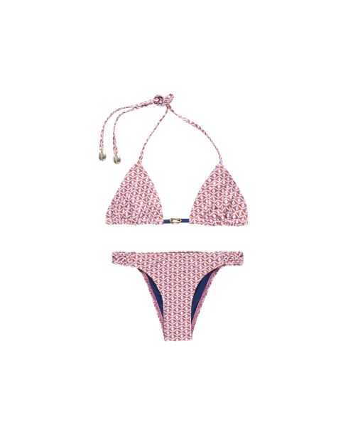 Costume da bagno a due pezzi con fascia intrecciata stampata in pizzo - Marsala navy