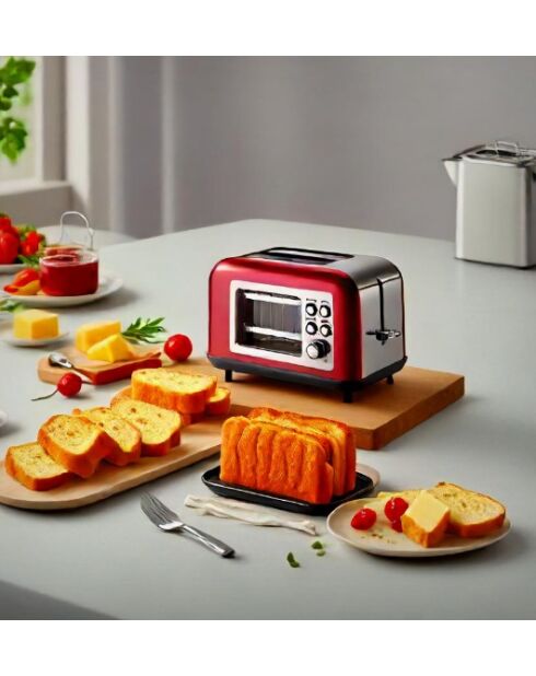 Grille pain double fente avec fenêtre rouge - 800 W