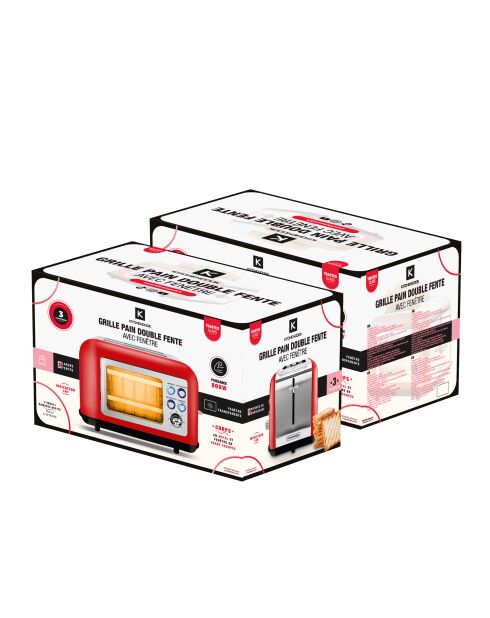 Grille pain double fente avec fenêtre rouge - 800 W