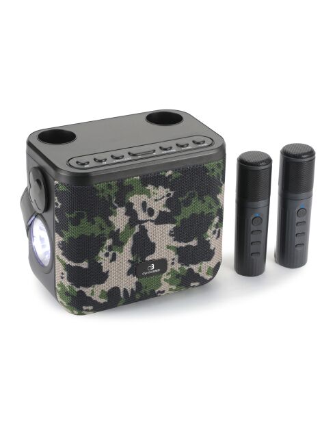 Enceinte Karaoké Portable Sans Fil avec 2 Micros vert militaire