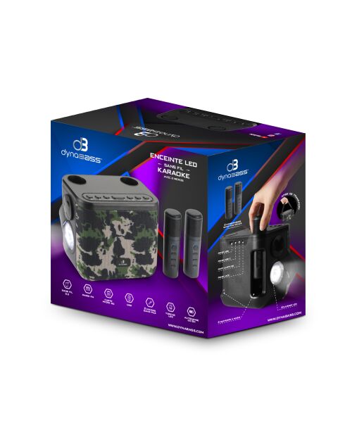 Enceinte Karaoké Portable Sans Fil avec 2 Micros vert militaire