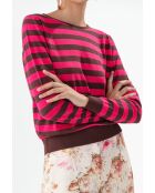 Maglione felino con strisce di ibisco e caramello