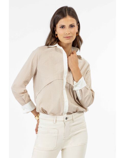 Camicia Enora in cotone a righe/vaniglia