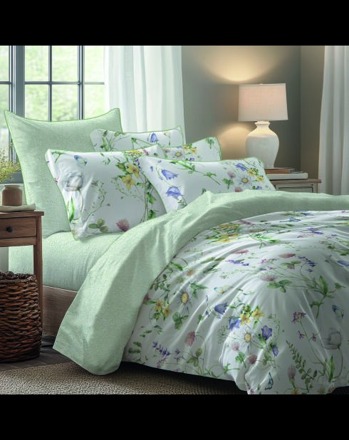 Set copripiumino + federa (e) quadrata in raso di cotone - Splendor of spring White