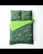 Parure housse de couette + taie(s) carrée(s) satin de coton - Serment fleuri Vert