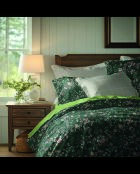 Parure housse de couette + taie(s) carrée(s) satin de coton - Serment fleuri Vert