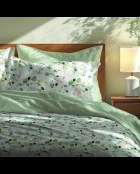 Parure housse de couette + taie(s) carrée(s) satin de coton - Serment fleuri Vert