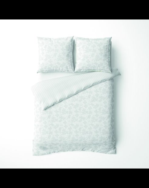 Parure housse de couette + taie(s) carrée(s) satin de coton tissé Jacquard - Brume florale Blanc