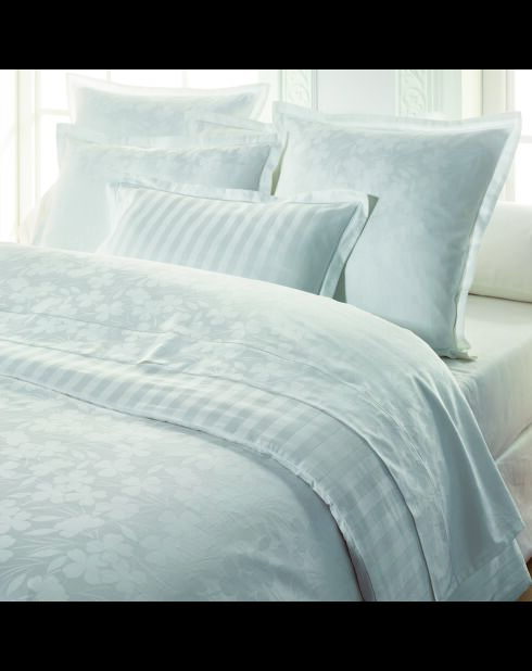 Parure housse de couette + taie(s) carrée(s) satin de coton tissé Jacquard - Brume florale Blanc