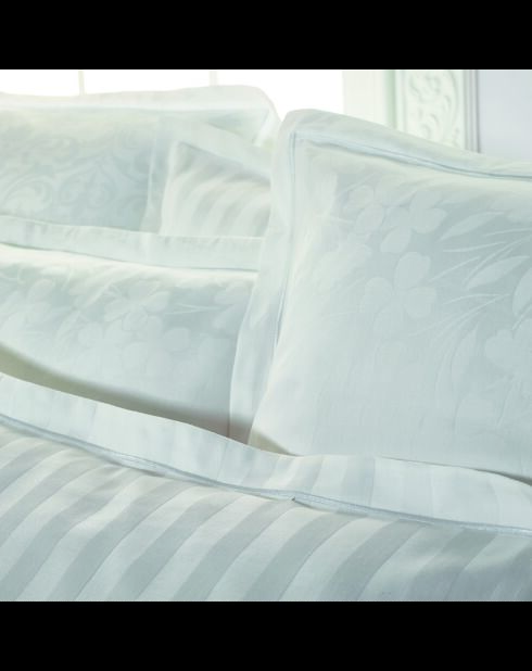 Parure housse de couette + taie(s) carrée(s) satin de coton tissé Jacquard - Brume florale Blanc