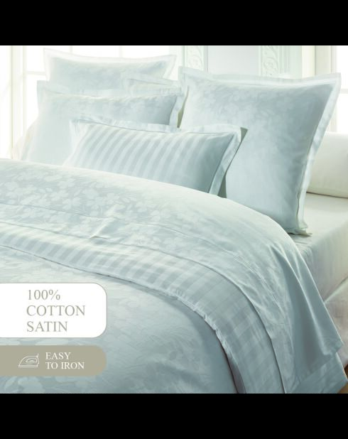 Parure housse de couette + taie(s) carrée(s) satin de coton tissé Jacquard - Brume florale Blanc