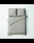 Parure housse de couette + taie(s) carrée(s) satin de coton rayure tissé dobby -  Taupe 01