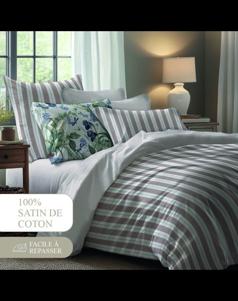 Parure housse de couette + taie(s) carrée(s) satin de coton - Yara Vieux rose