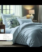 Parure housse de couette + taie(s) carrée(s) coton percale - Aix-Marseille Bleu clair