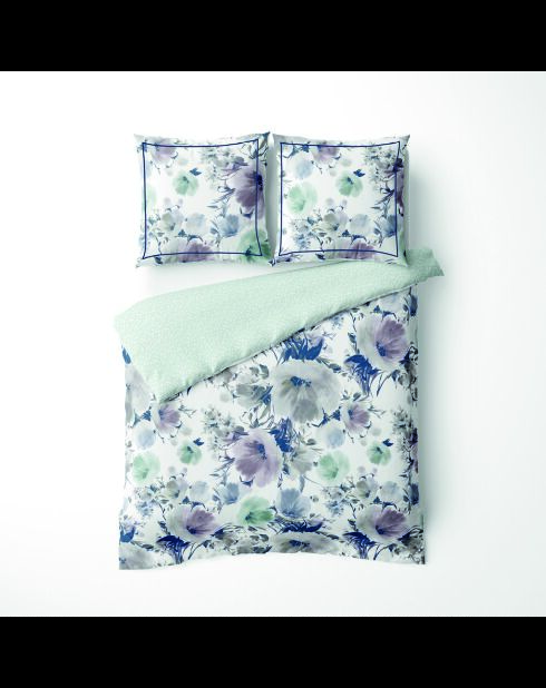 Set copripiumino + federa (e) quadrata in cotone satinato - Velo botanico bianco