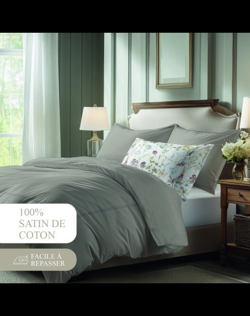 Set copripiumino + federa (e) quadrata in raso di cotone - Cannes taupe