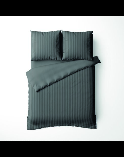 Set copripiumino + federa (e) quadrata in raso di cotone con riga intrecciata Dobby - Gray 02