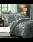 Parure housse de couette + taie(s) carrée(s) satin de coton - Toile de jouy Taupe