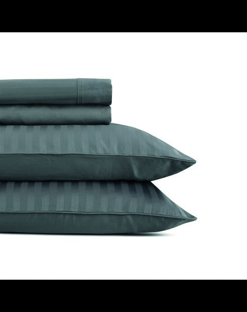 Set klein laken + hoeslaken + rechthoekige kussenslopen katoen satijn geweven Dobby stripe - Grijs 02