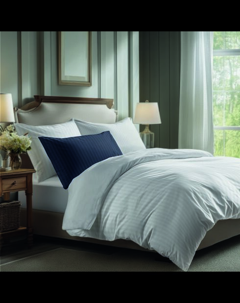 Set de 2 taies d'oreiller satin de coton rayure tissé dobby - Blanc 01