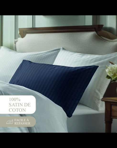Set de 2 taies d'oreiller satin de coton rayure tissé dobby - Blanc 01