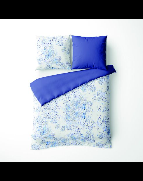 Bettbezug-Set mit quadratischen Kissenbezügen aus Baumwollperkal — Weiß-Blau, Weichheit