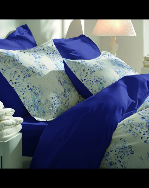 Bettbezug-Set mit quadratischen Kissenbezügen aus Baumwollperkal — Weiß-Blau, Weichheit