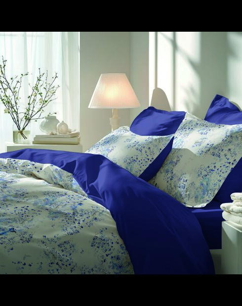 Bettbezug-Set mit quadratischen Kissenbezügen aus Baumwollperkal — Weiß-Blau, Weichheit