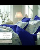Bettbezug-Set mit quadratischen Kissenbezügen aus Baumwollperkal — Weiß-Blau, Weichheit
