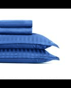 Set kleines Bettlaken + Spannbetttuch + rechteckige Kissenbezüge aus Baumwollsatin gewebter Dobby-Streifen - Blau 06