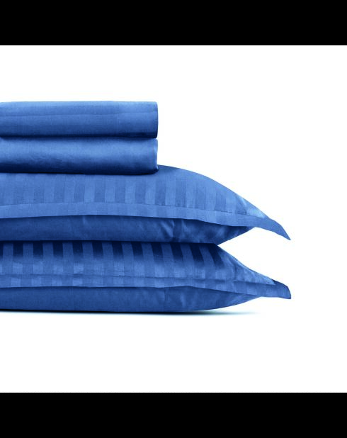 Set kleines Bettlaken + Spannbetttuch + rechteckige Kissenbezüge aus Baumwollsatin gewebter Dobby-Streifen - Blau 06