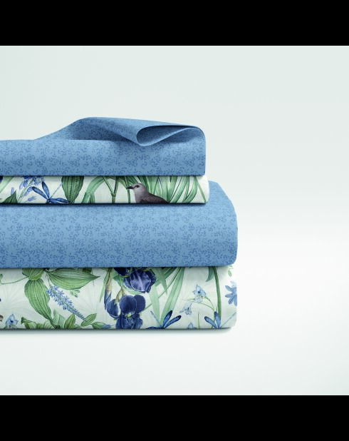 Kleines Bettlaken-Set + Spannbetttuch + rechteckige Kissenbezüge aus Baumwollsatin - Jardin du Paradis Blanc
