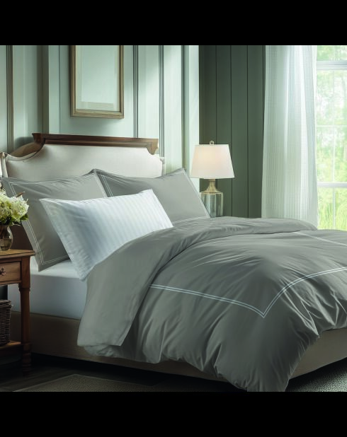 Katoenen satijnen laken - Cannes White/Taupe