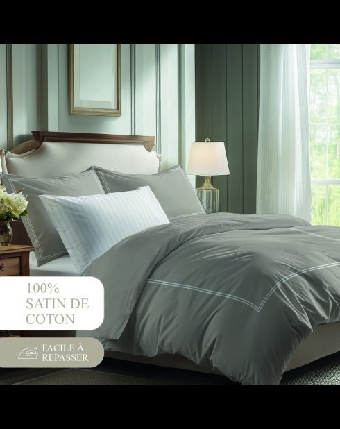 Katoenen satijnen laken - Cannes White/Taupe